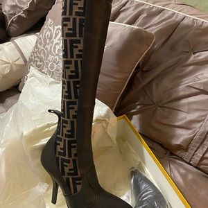 Brown leather thigh-high Fendi boot